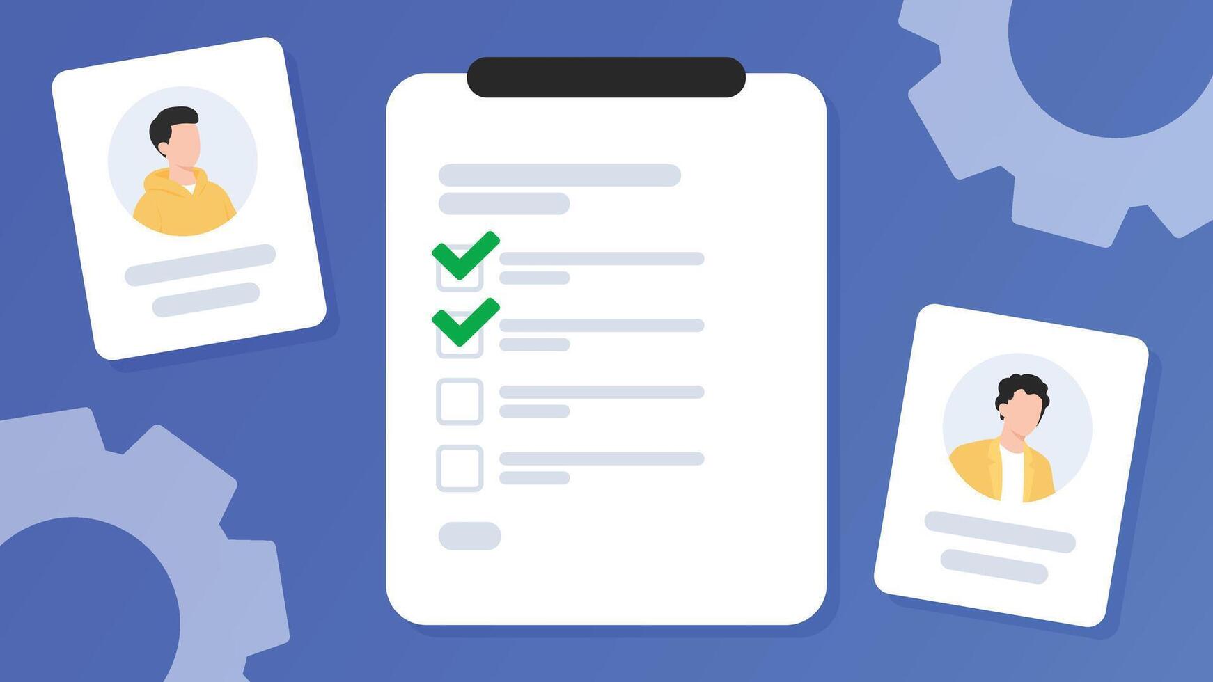 Hiring checklist with candidate resumes vector