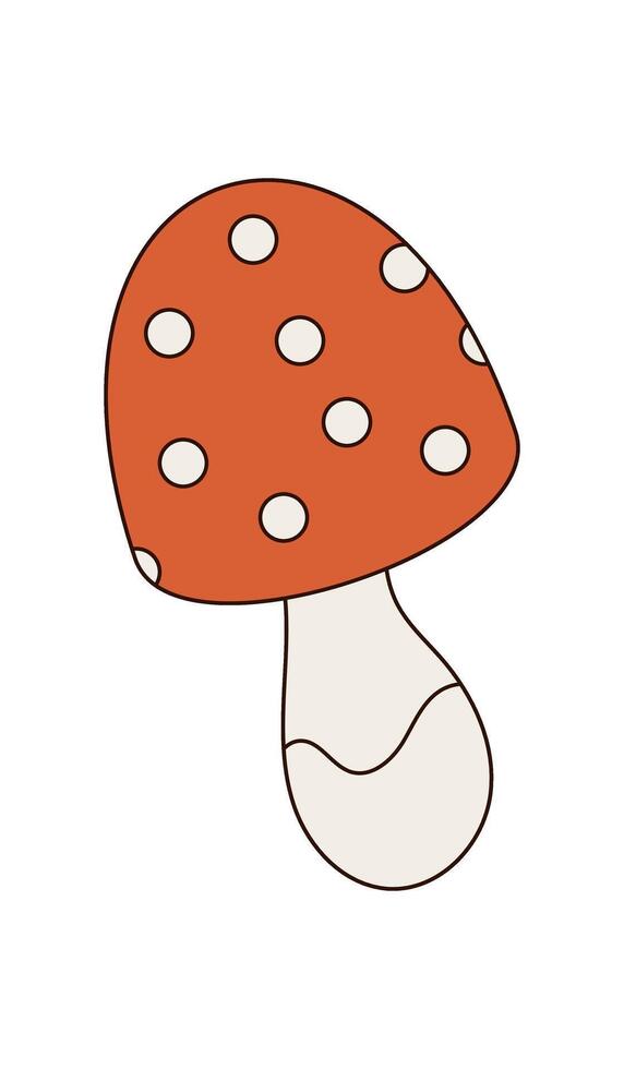 Groovy retro mushroom cartoon as funky magic shroom symbol in orange. Psychedelic groovy element with y2k accent, playful and cool retro style for sticker or pop art poster. vector
