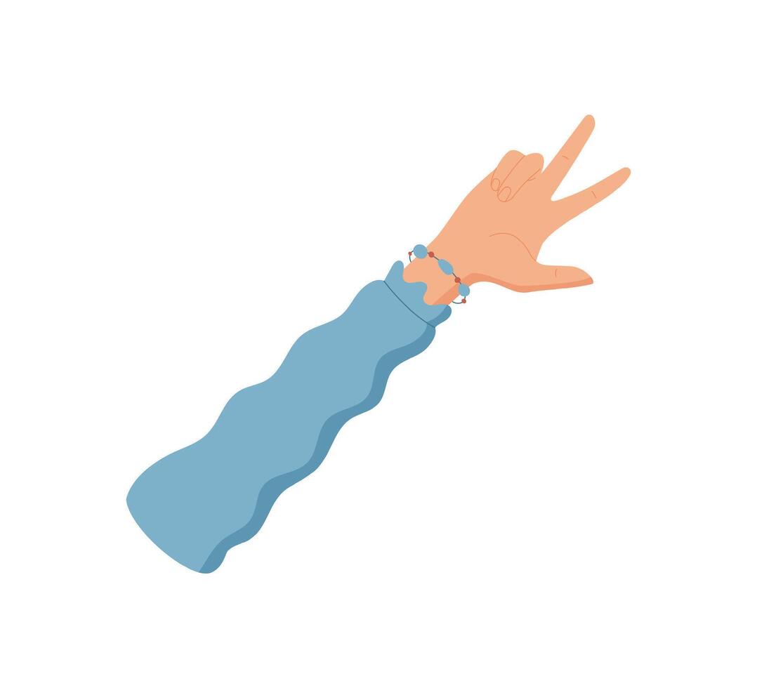 Flat style hand gesture for number three. Human hand pose with three extended fingers, ideal for counting and math usage. Cartoon style with sleeve, isolated graphic. vector