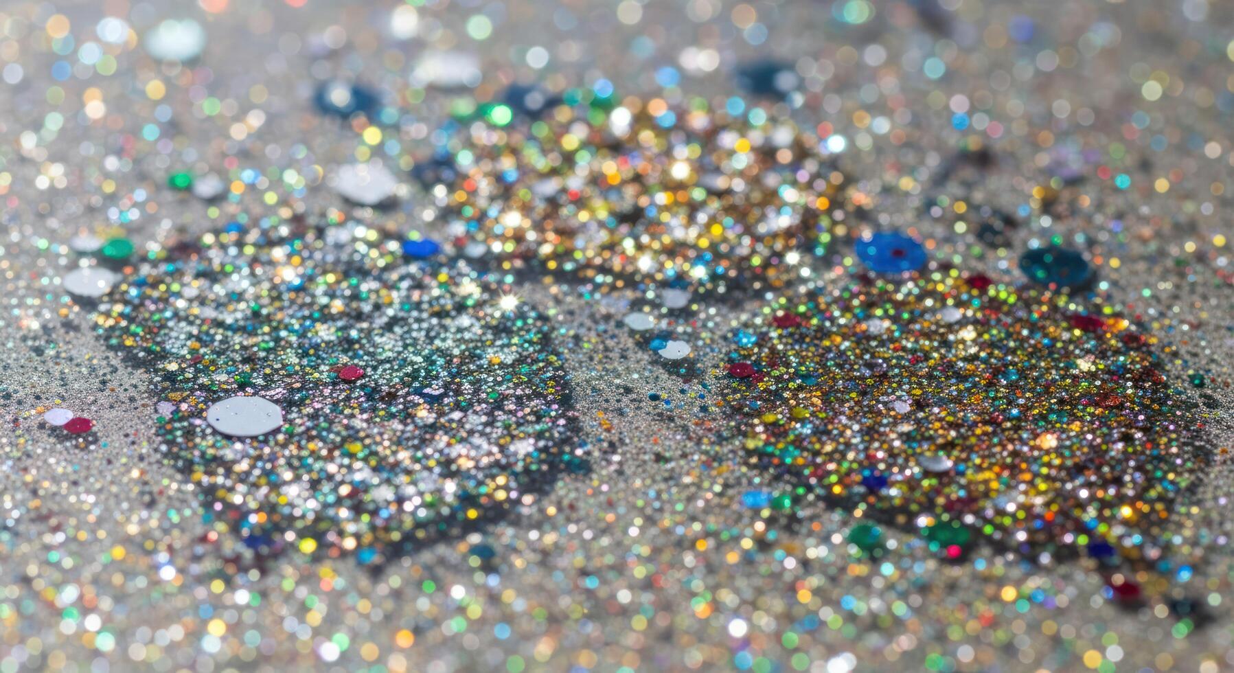Dazzling Multi-Colored Glitter Piles with Iridescent Sequins on a Sparkling Background, Festive Abstract Texture. photo