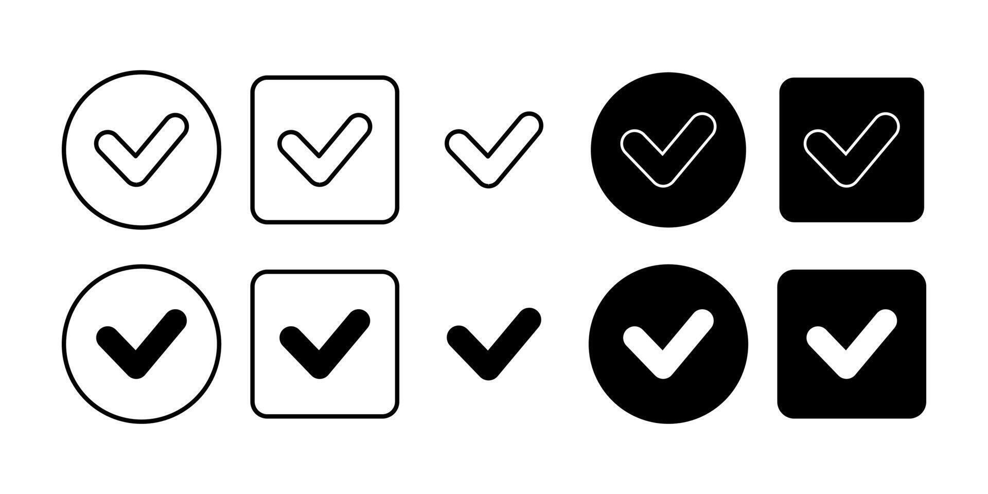 Checkmark Done Black Icon Bundle for Approval Success and Confirmation Symbol in Minimal Design vector