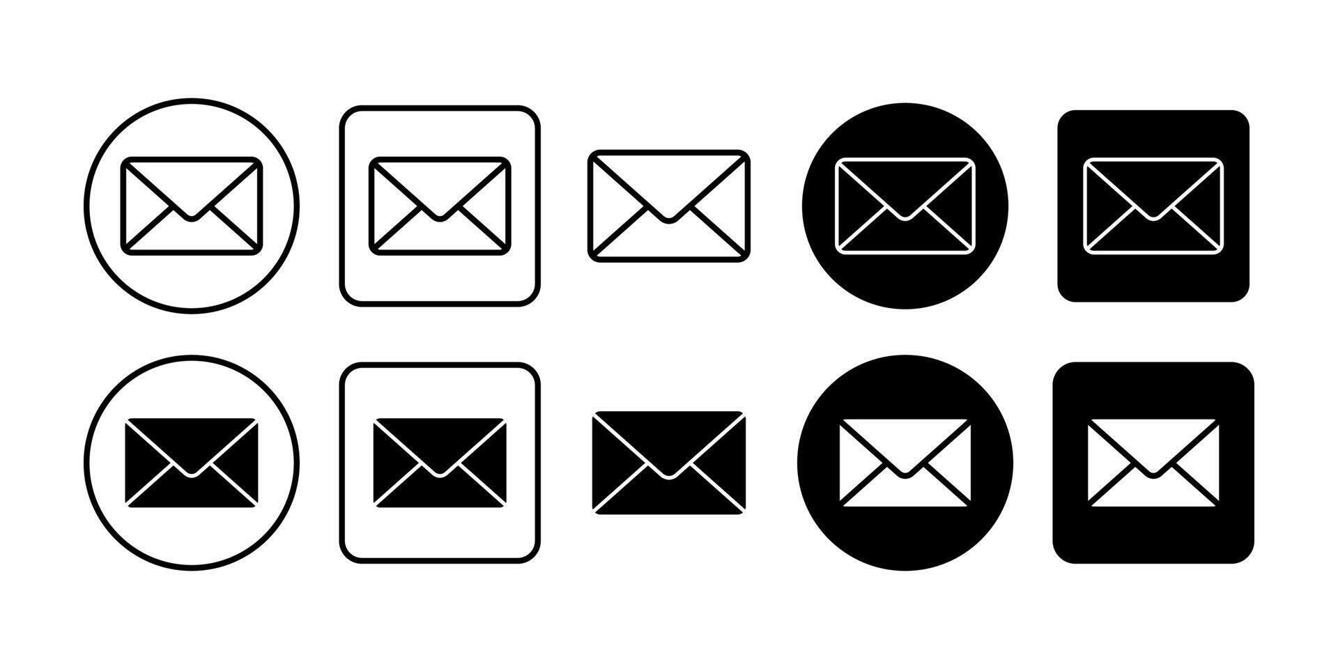 Mail Envelope Black Icon Bundle for Message Email and Letter Symbol in Modern Minimal Design vector