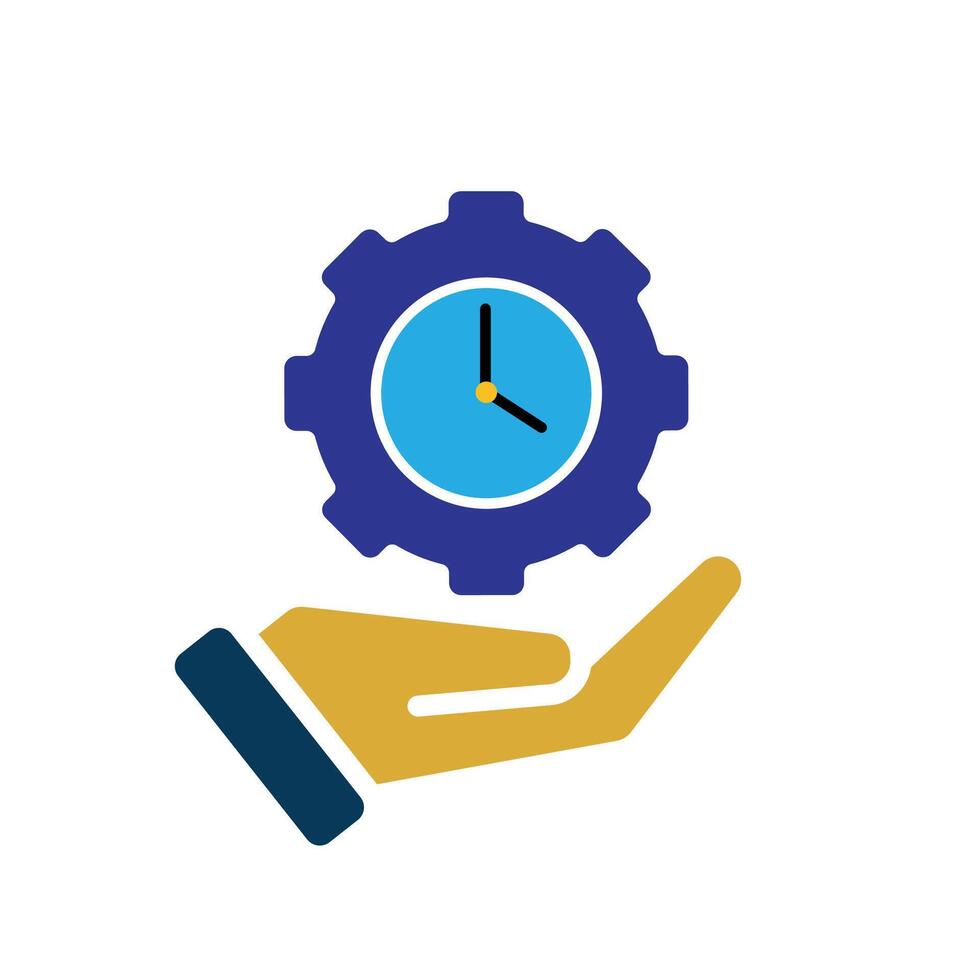 automatización icono. artificial inteligencia. engranaje con un reloj en el medio en mano. automático, gerente, web. plano diseño estilo. vector