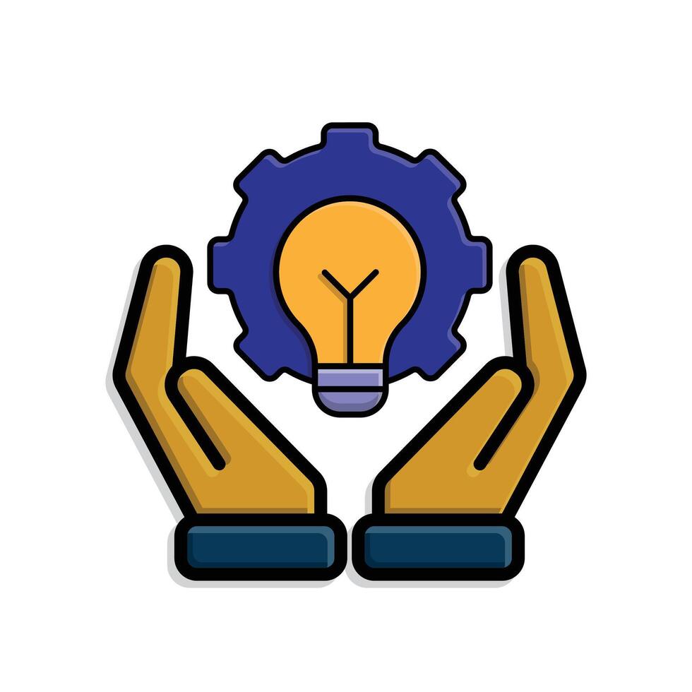 Automation icon. Artificial intelligence. Gear with a light in the middle in two hand. automatic, manager, web. Isometric design style. vector