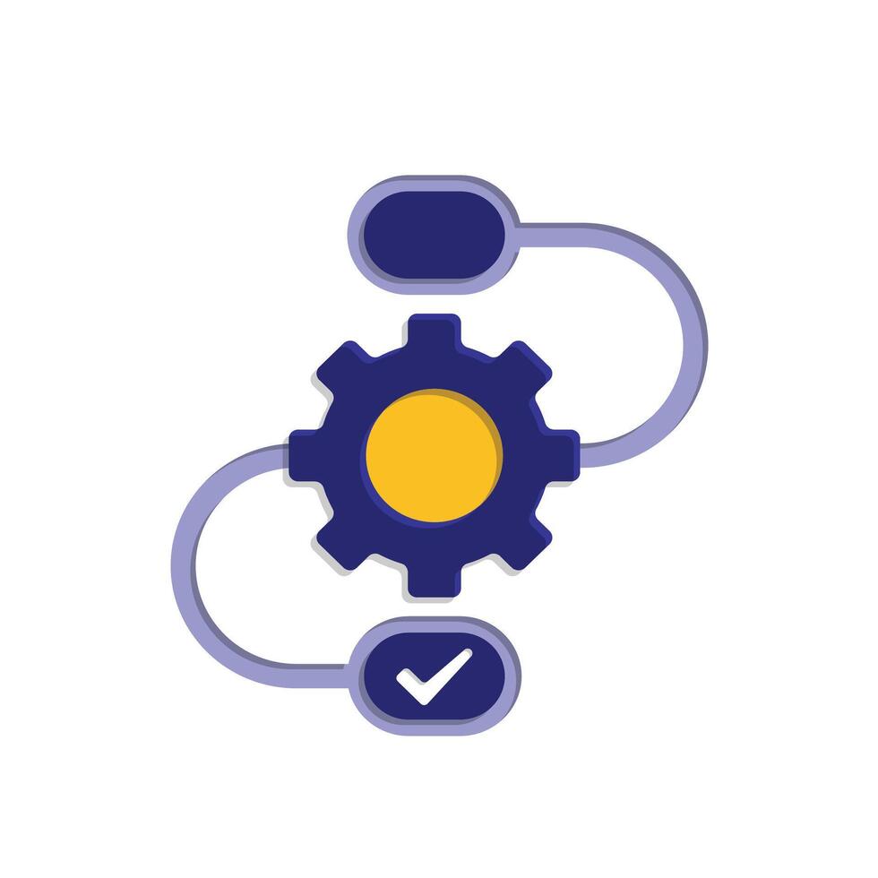 workflow icon. automated management. flow chart with gears in the middle of the path. trigger node, data tool, technology. isometric design style vector