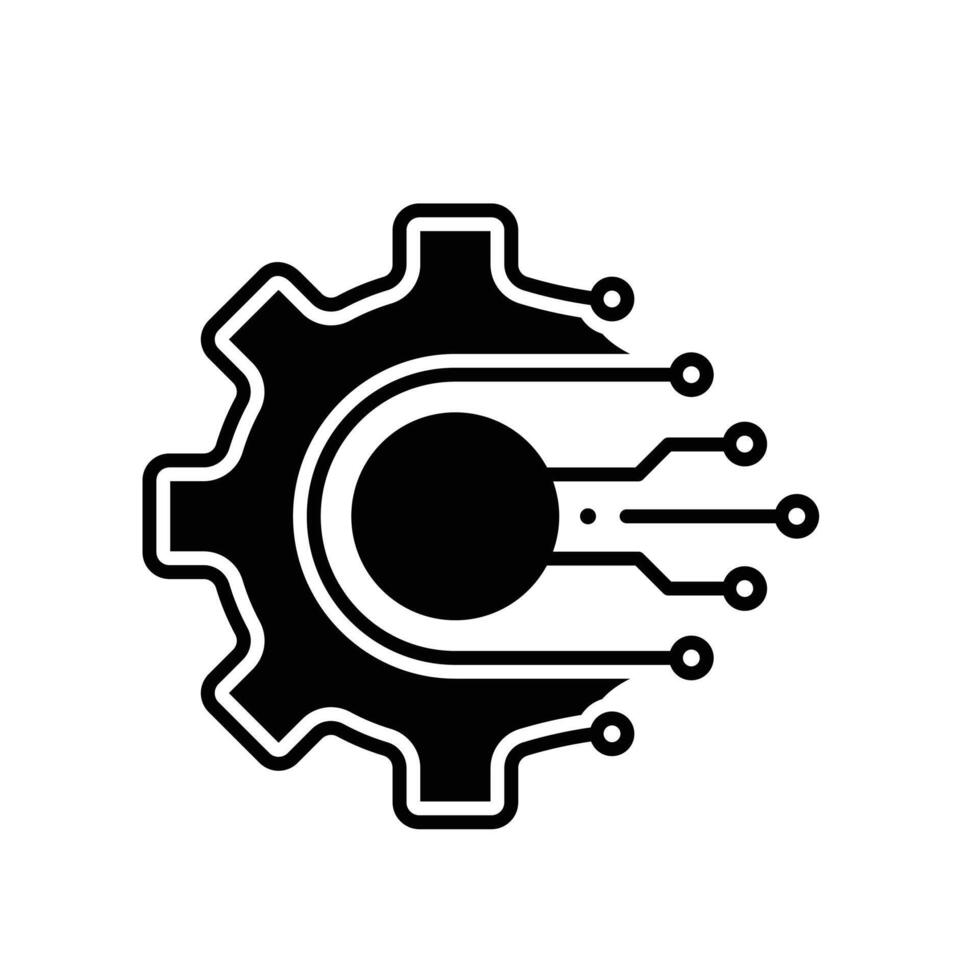 mechanical learning icon. ai symbol. gears integrated with electronic lines. automatic, mechanical, web. Flat design style vector