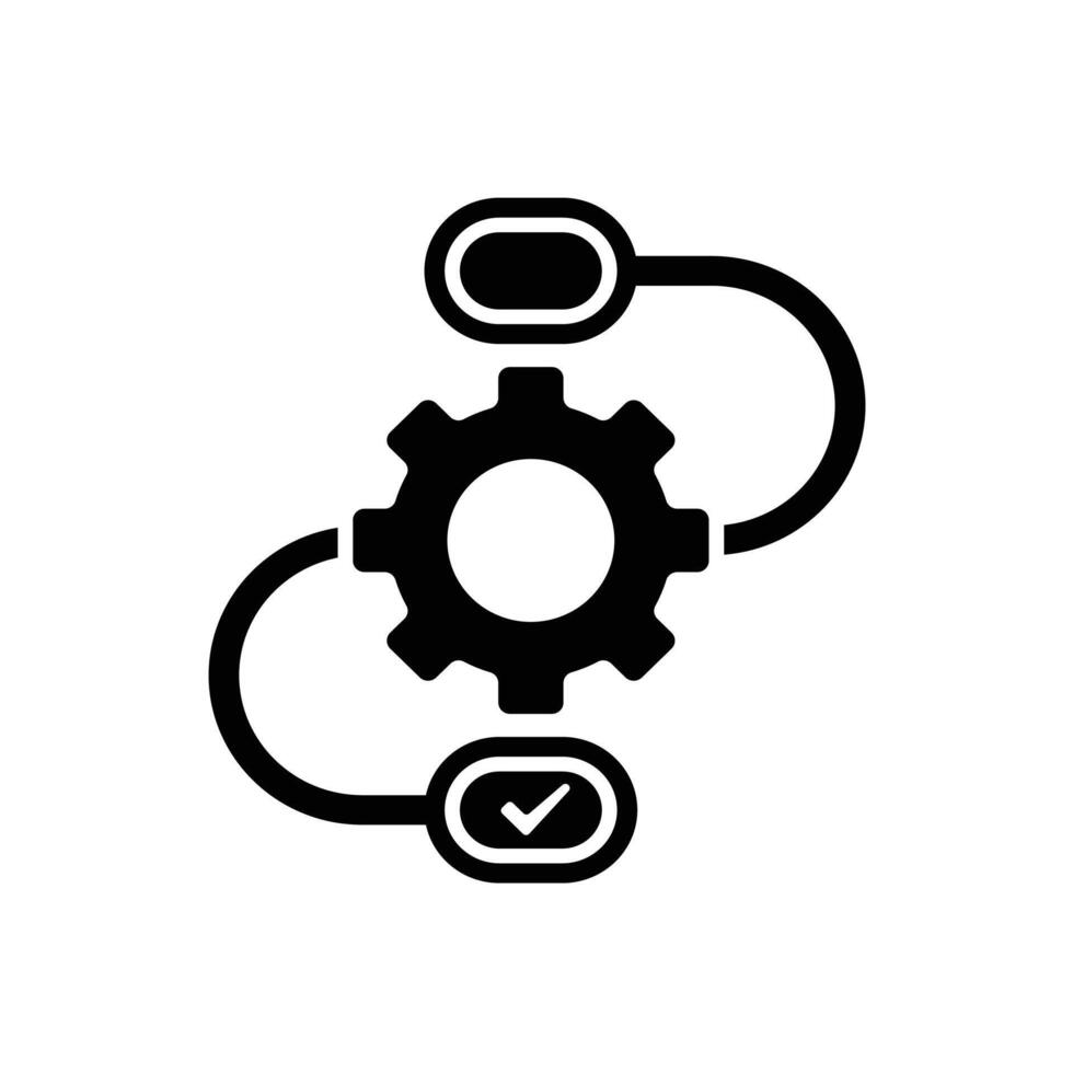 workflow icon. automated management. flow chart with gears in the middle of the path. trigger node, data tool, technology. Flat design style vector