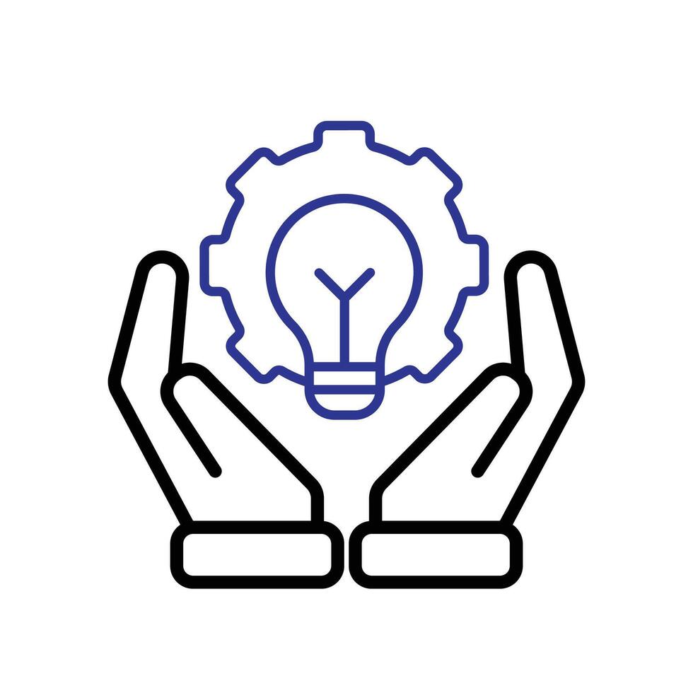 Automation icon. Artificial intelligence. Gear with a light in the middle in two hand. automatic, manager, web. Outline design style. vector
