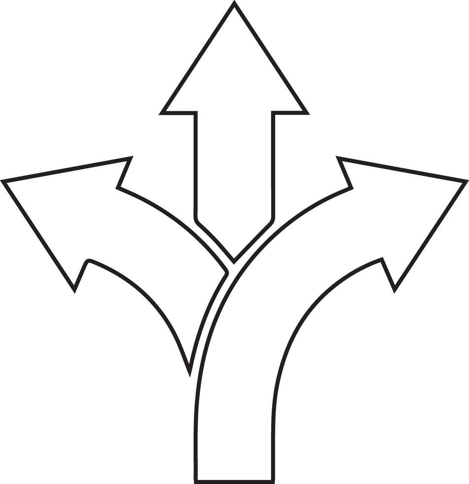 Outline Three-Way Direction Arrow Design Illustration Graphic Isolated on Transparent Background Editable Stroke Choice Symbol Sign Isolated Concept vector