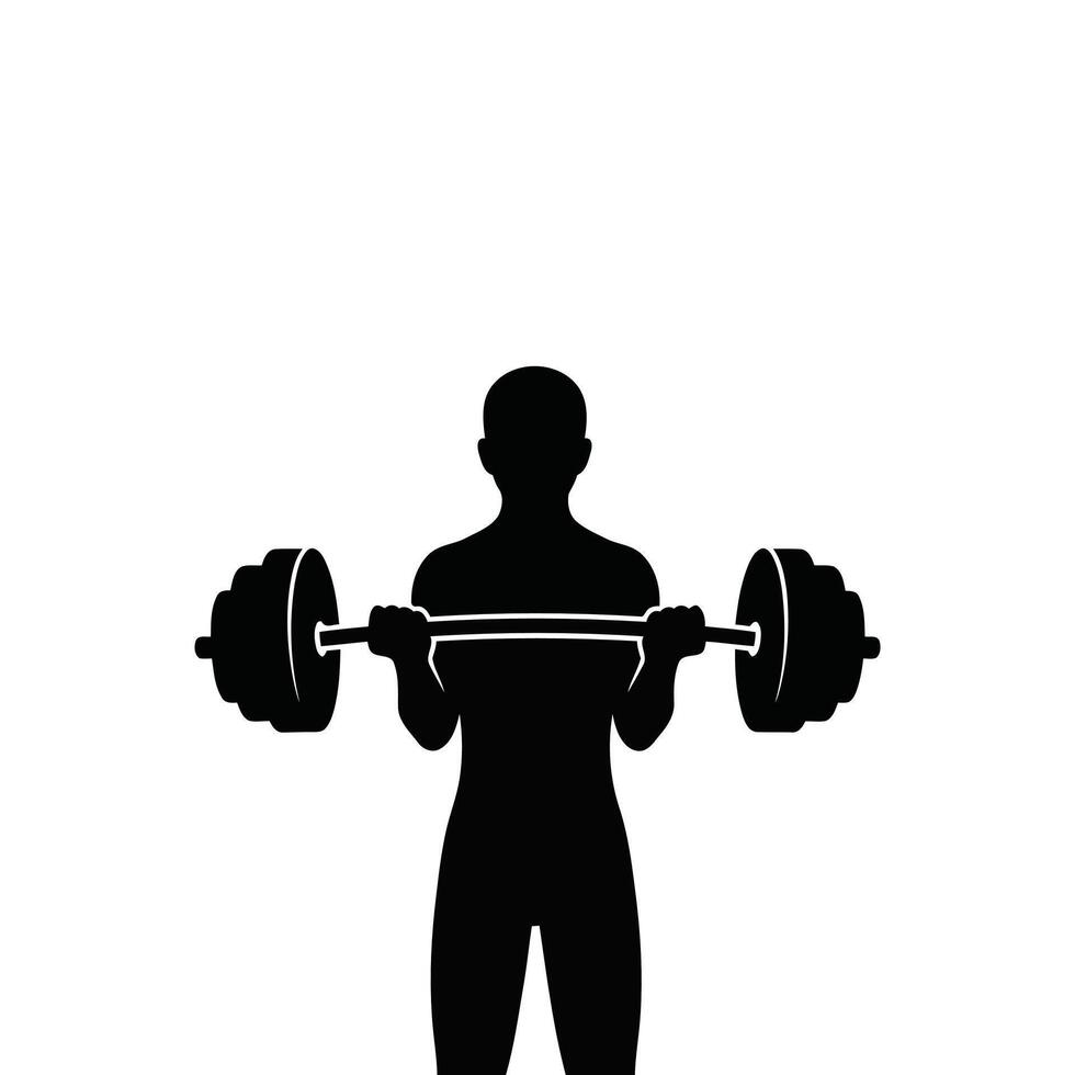 illustration of a dedicated individual performing barbell bicep curls, a symbol of strength, fitness, and commitment to a healthy workout routine and physical development vector