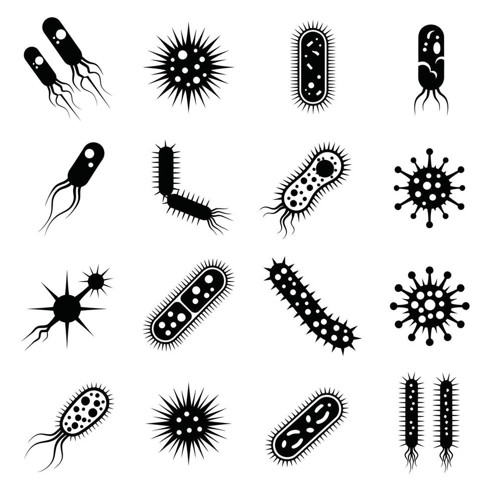 Diverse Microbe Illustrations A Collection of Black and White Bacteria and Virus Graphics for Educational and Scientific Use vector