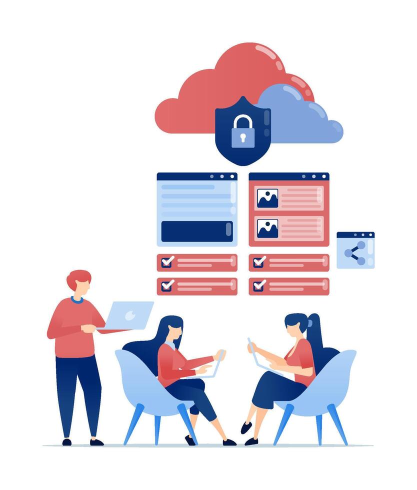 Cloud security visualization with team collaboration vector