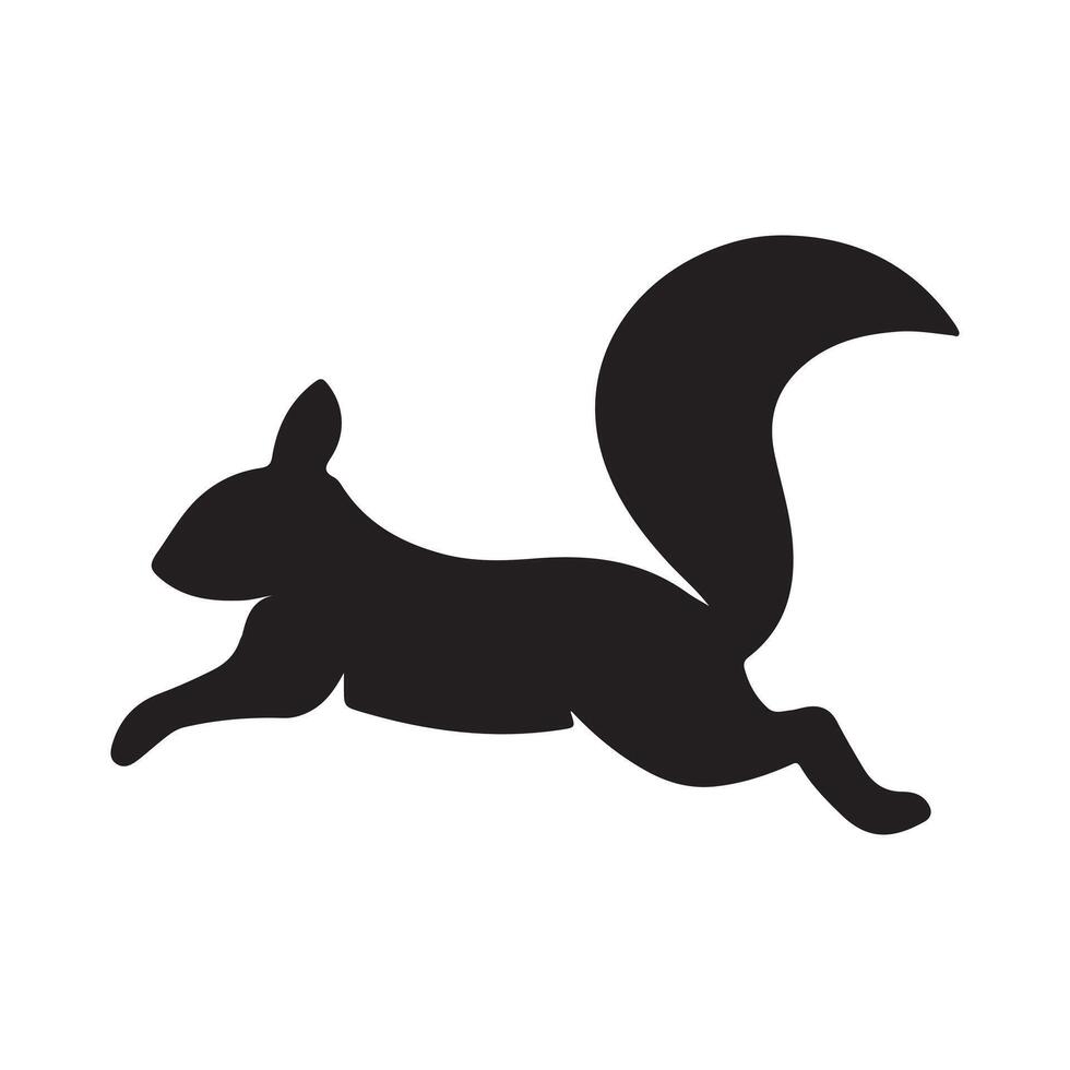 Dynamic black silhouette of a running or jumping squirrel, capturing its lively movement and natural agility, perfect for minimalist design and wild animal themes vector