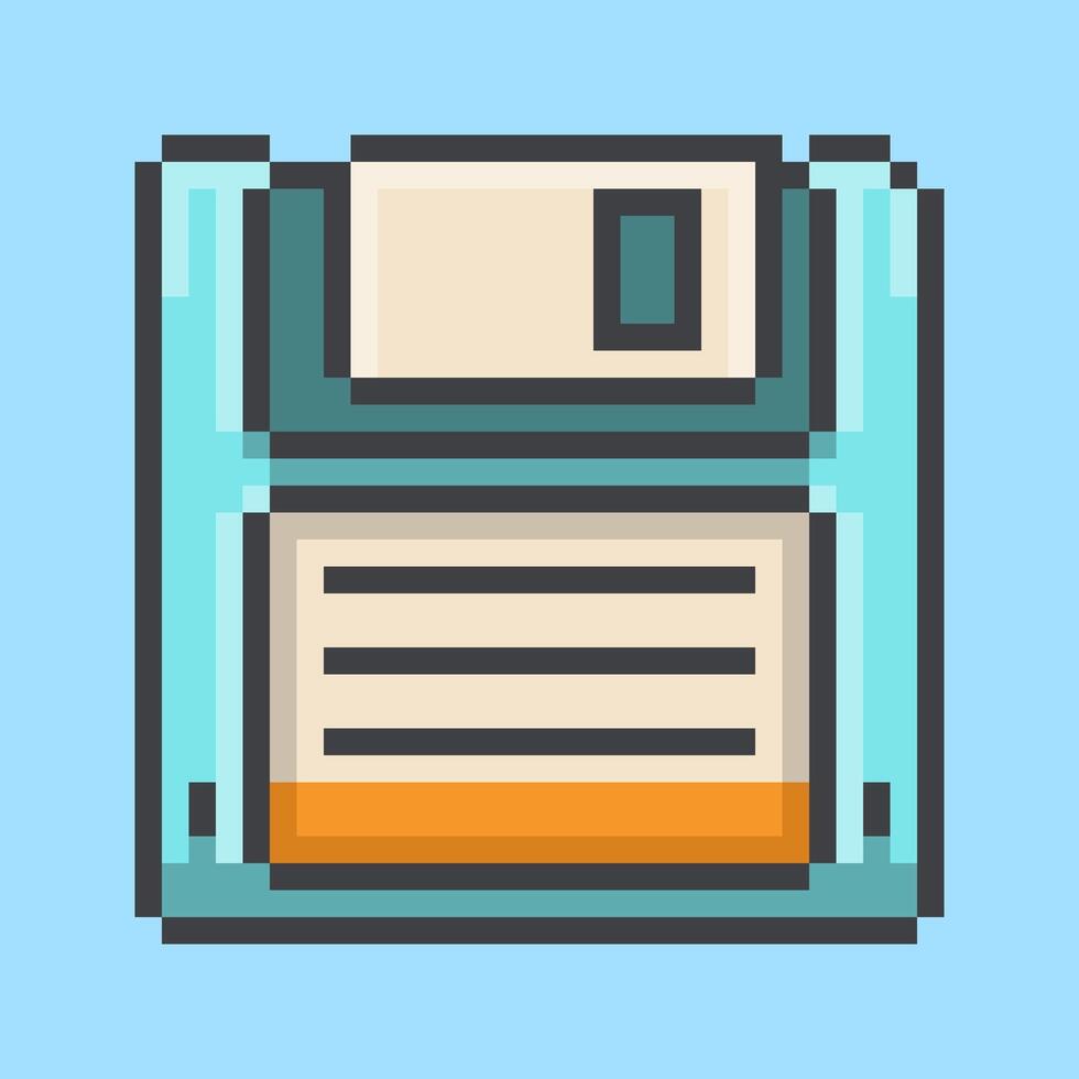Iconic retro floppy disk designed in a classic 8-bit pixel art style. This illustration of a vintage computer storage medium is a perfect symbol for saving data, old technology, and nostalgia vector