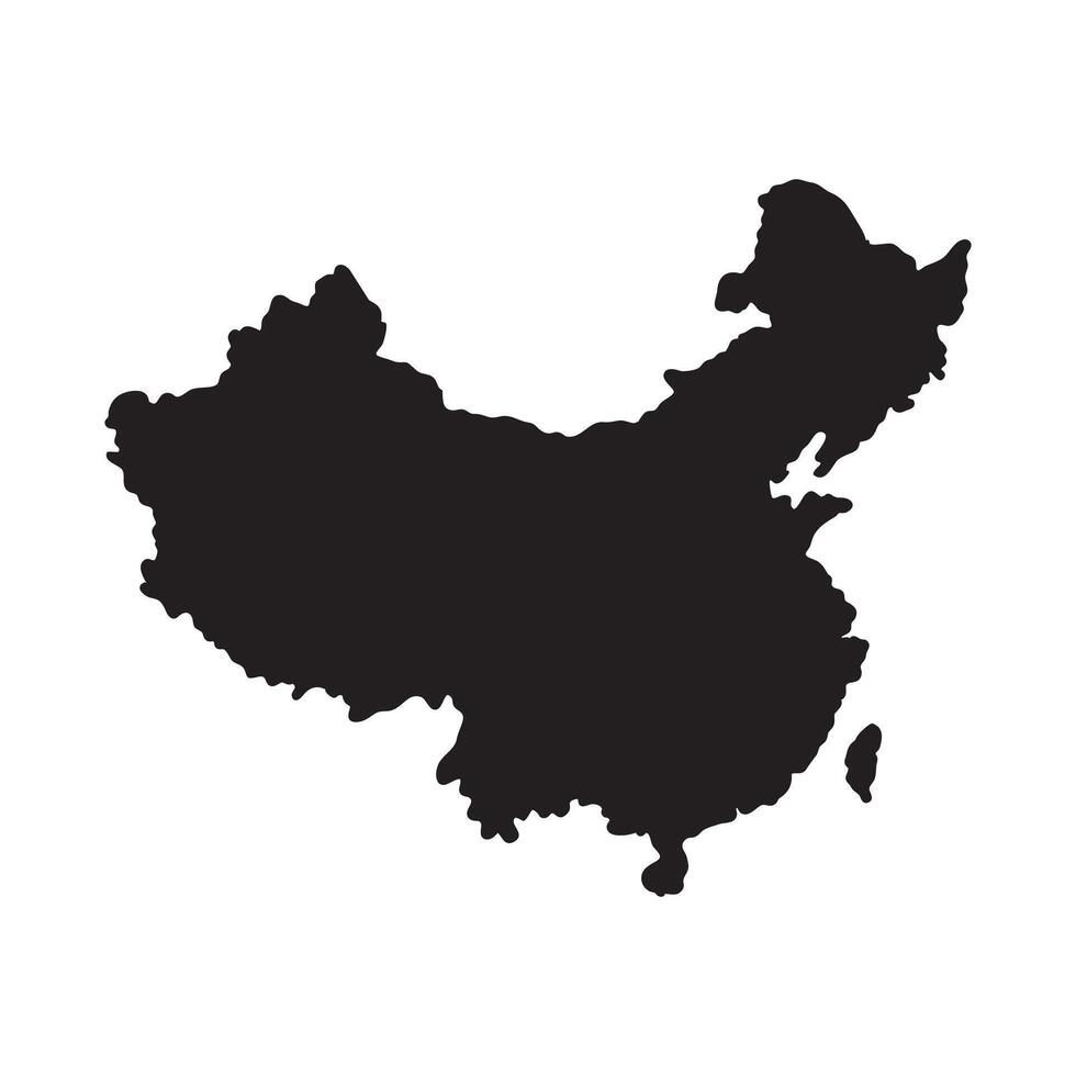 Minimalist black silhouette map of China, precisely depicting the national geographical outline as a versatile graphic on a clean white background, perfect for educational resources vector