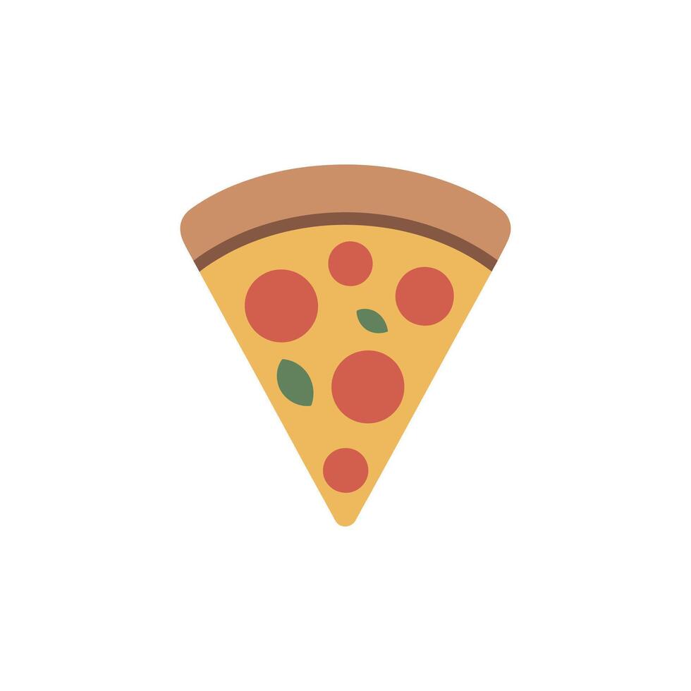 A single slice of pizza with red toppings and small green basil leaves on a white background vector