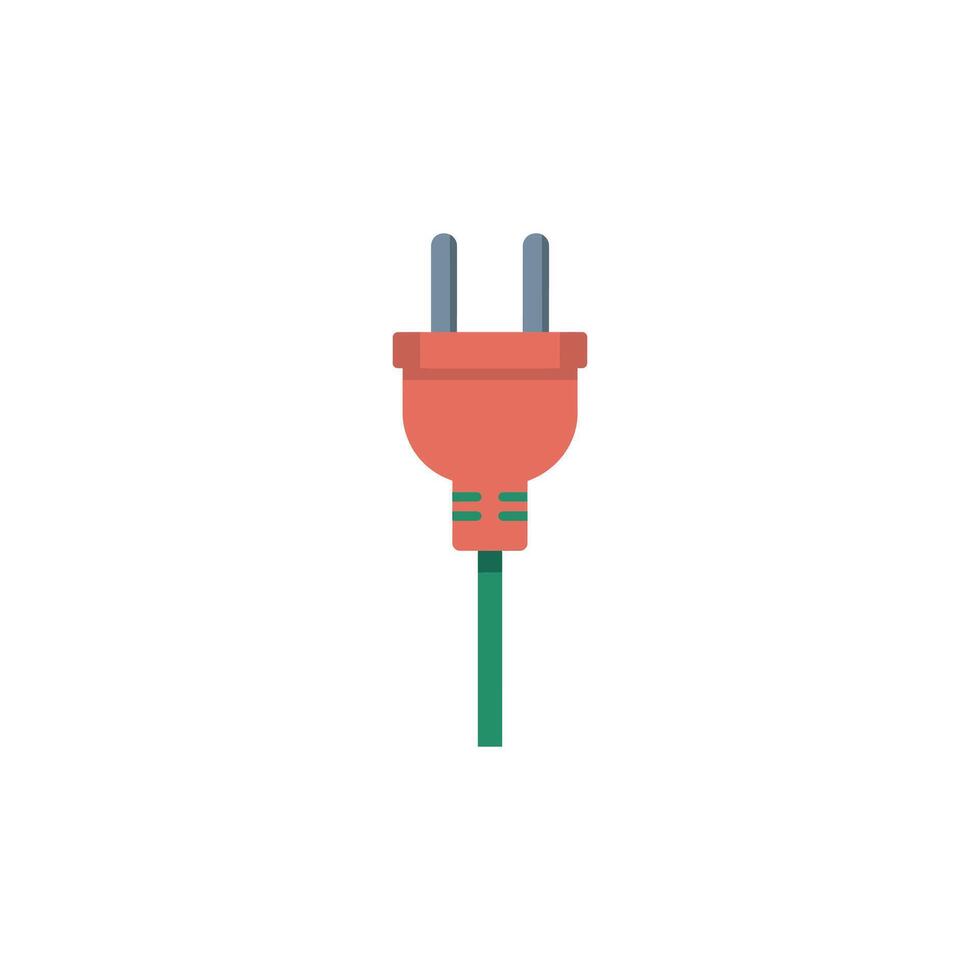 A red electrical plug with two pins and a green cord on a white background vector