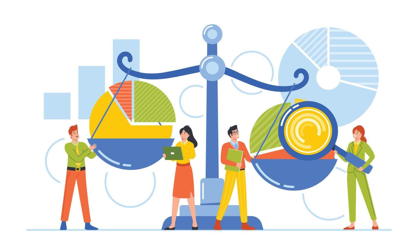 Benchmarking Concept with Business Characters Compare Tools For Companies Improvement and Progress vector