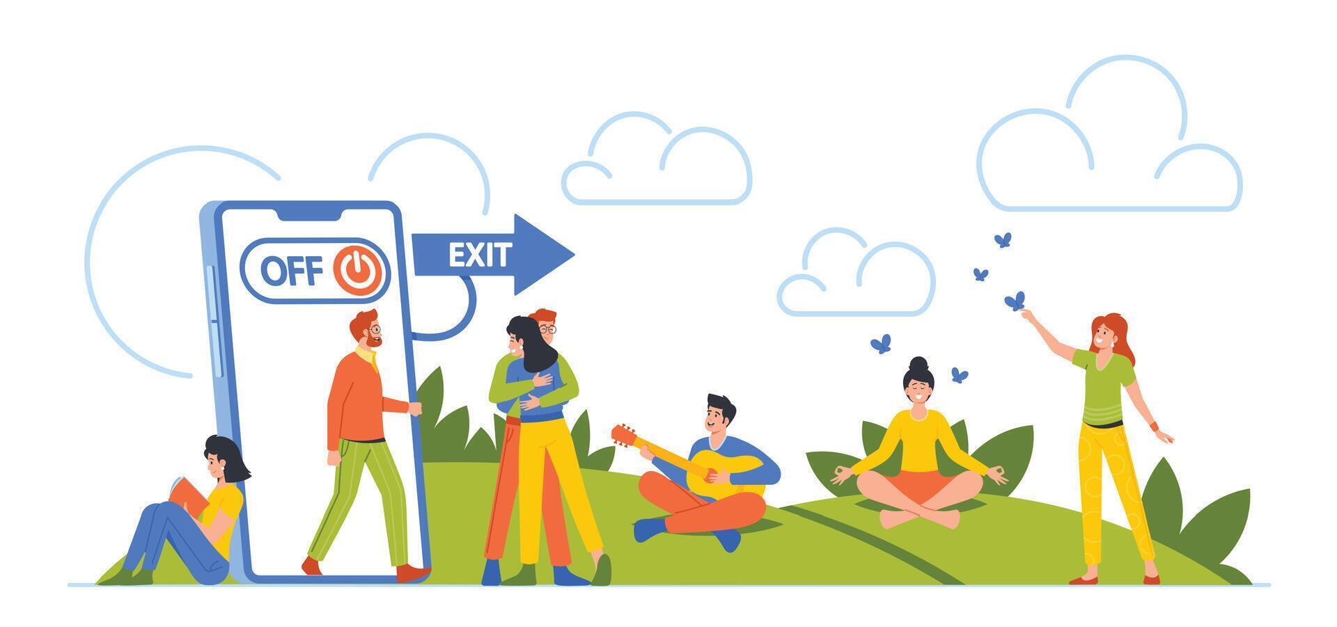 Business People Exit from Mobile Phone to Nature Putting Aside Technology To Connect With The World Around vector