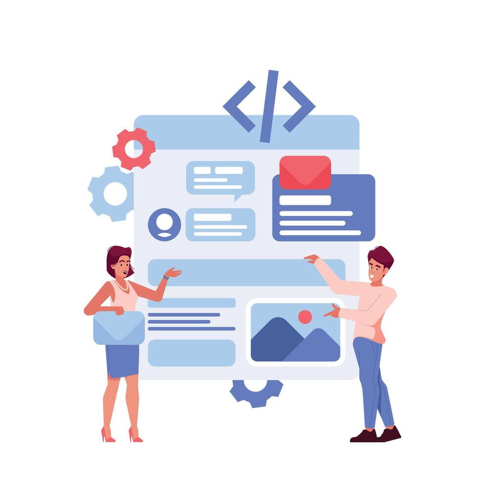 ui ux diseñador caracteres trabajando en sitio web o solicitud estructura metálica crear diseño y programación móvil aplicación vector