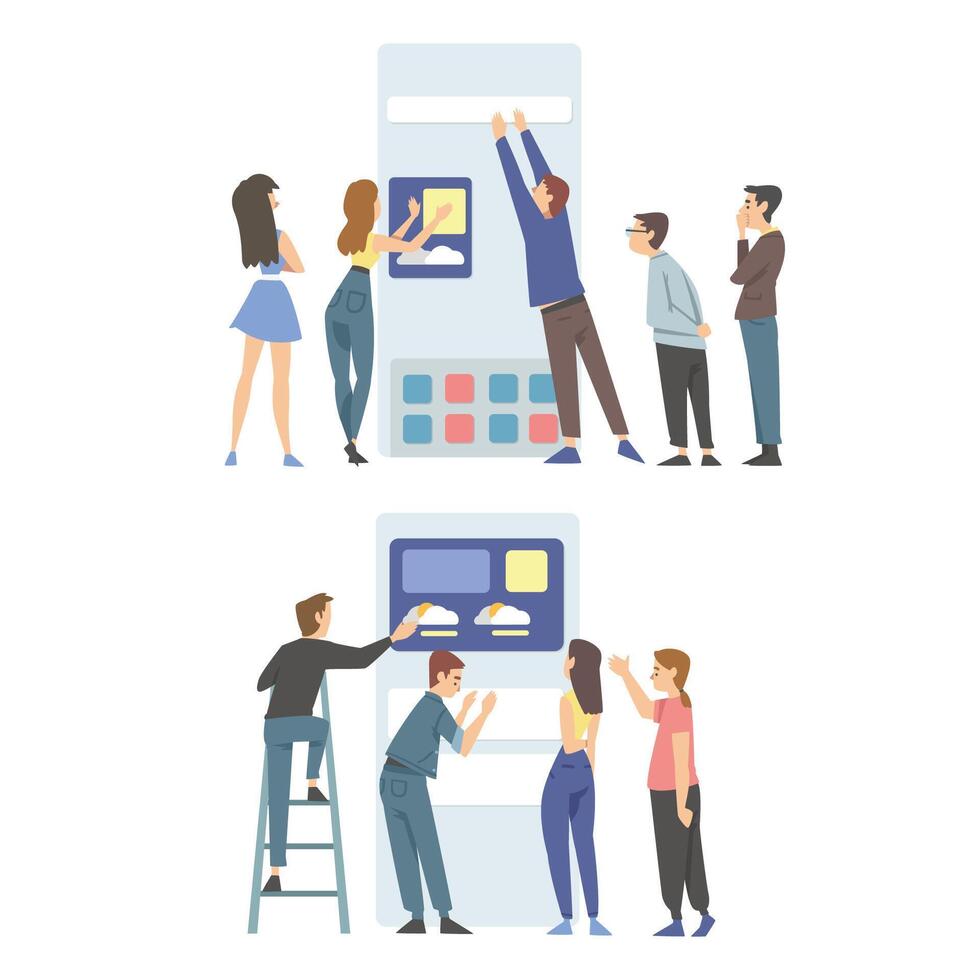 UX or User Experience Designer Creating Product and Service for Human computer Interaction Set vector