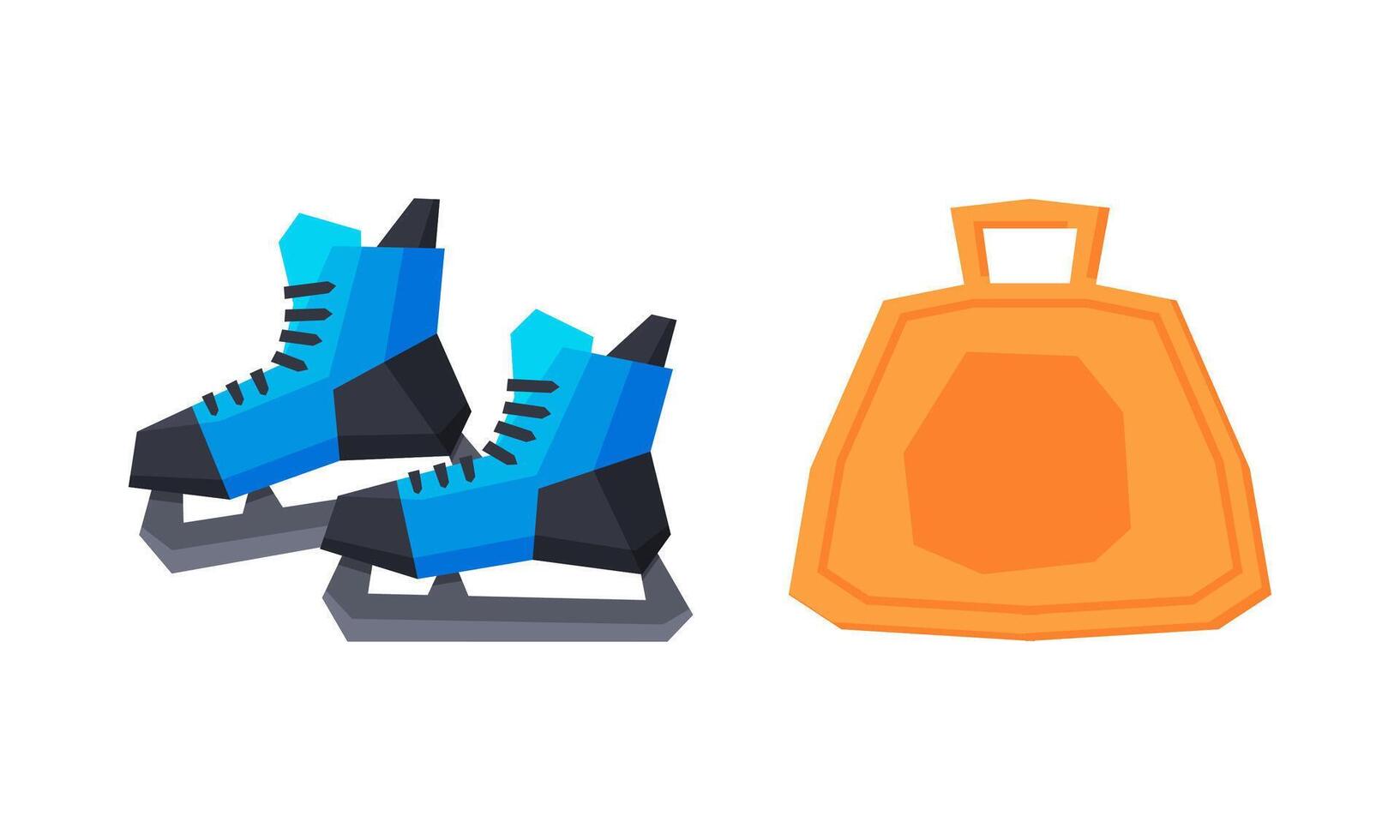 Ice Skates and Snow Saucer for Downhill Sliding and Surface Gliding Set vector