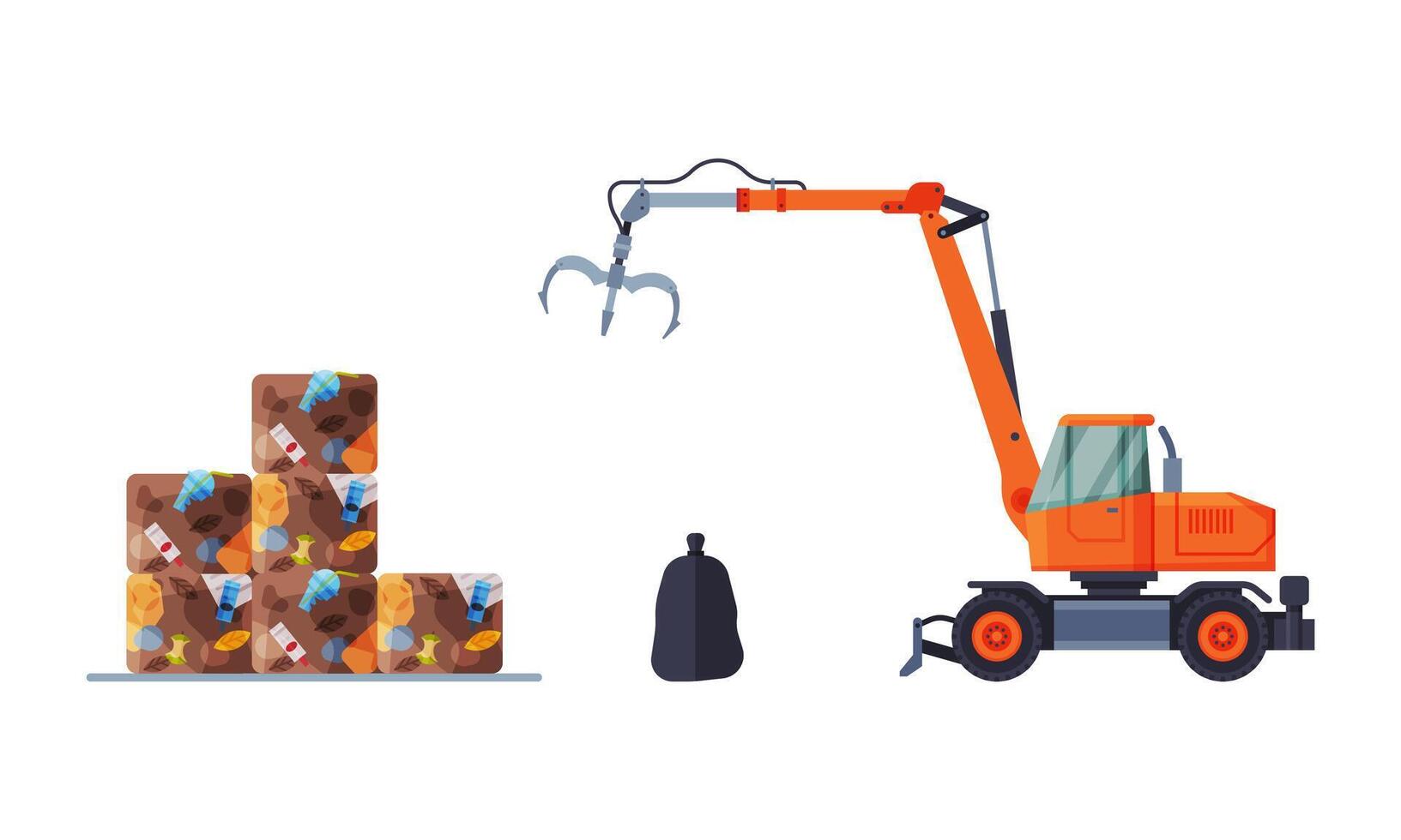 Waste Management or Garbage Processing with Machine Engaged in Trash Treatment Set vector