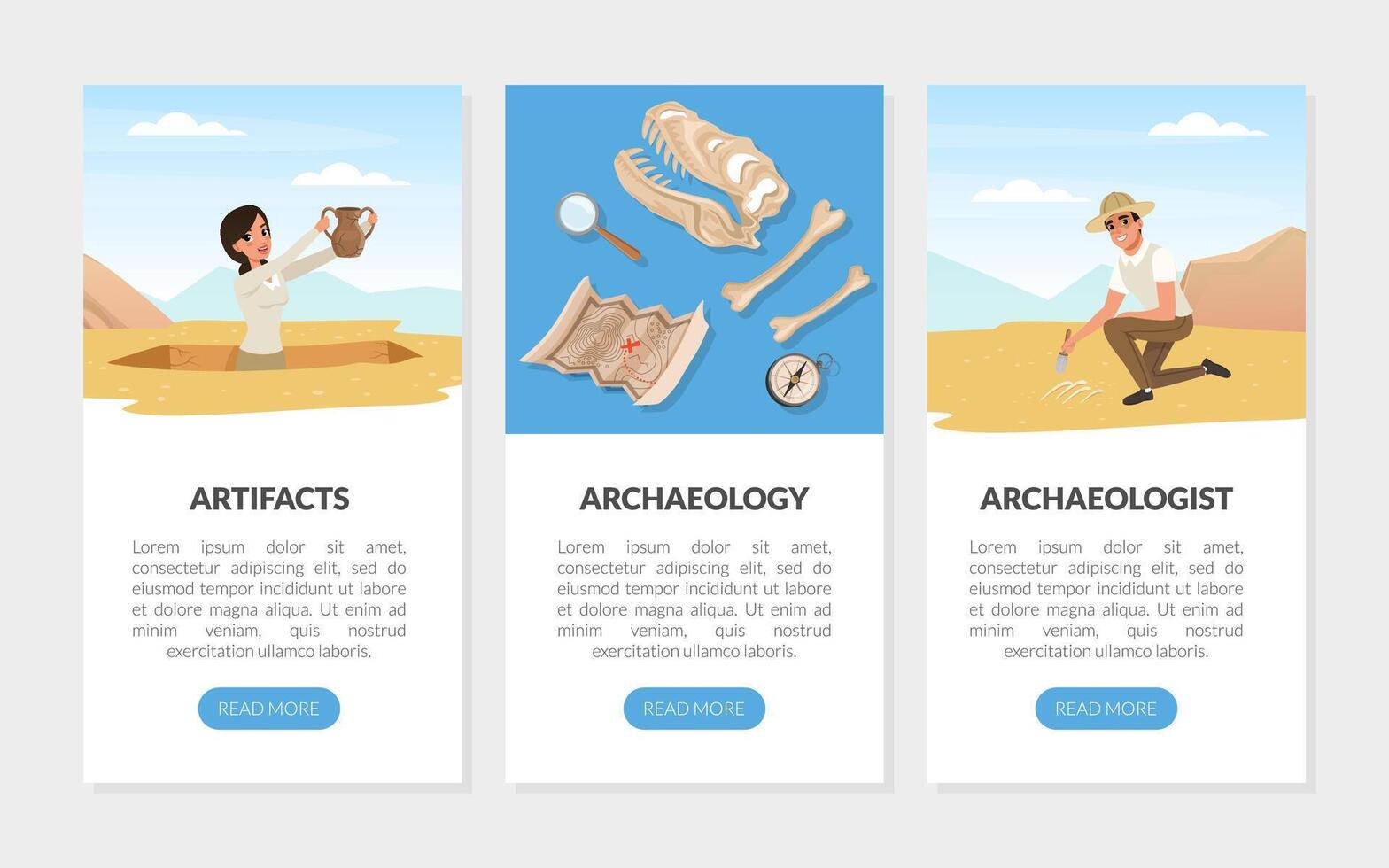 Landing Page with Archaeologist Working on Excavations in Search of Archaeological Remains Template vector