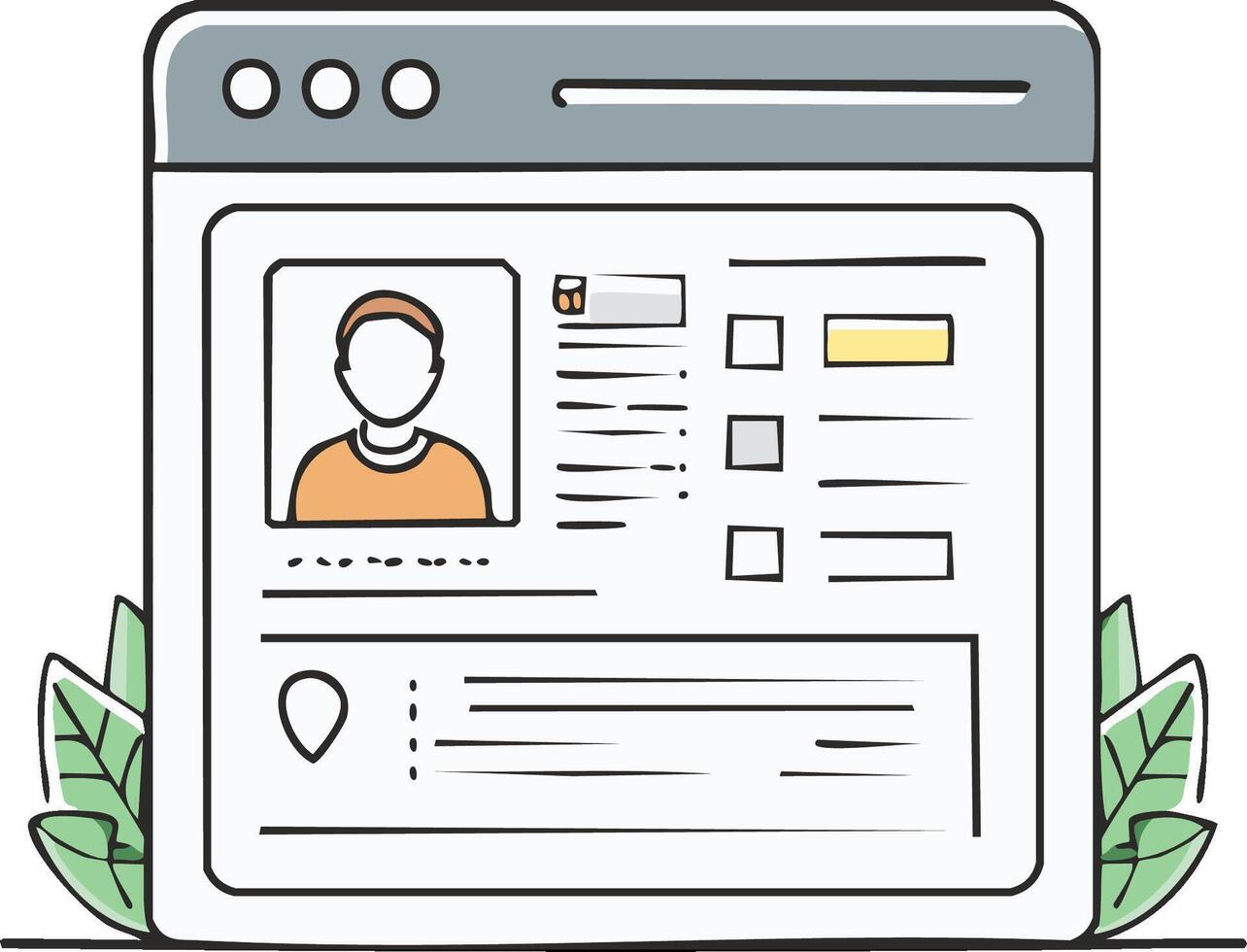 Hand Drawn User Profile Account Page on a Website Browser Interface vector