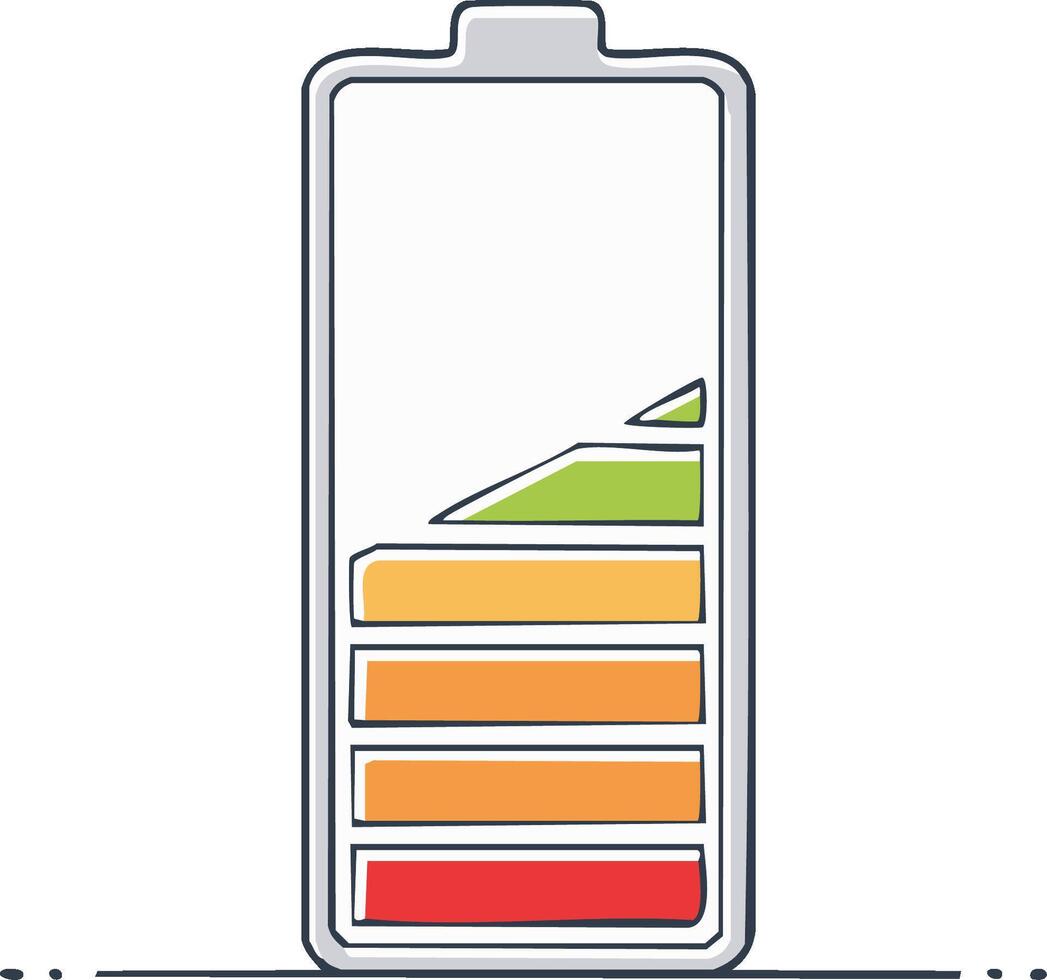 Modern battery charge level indicator with colorful segments depicting power status vector