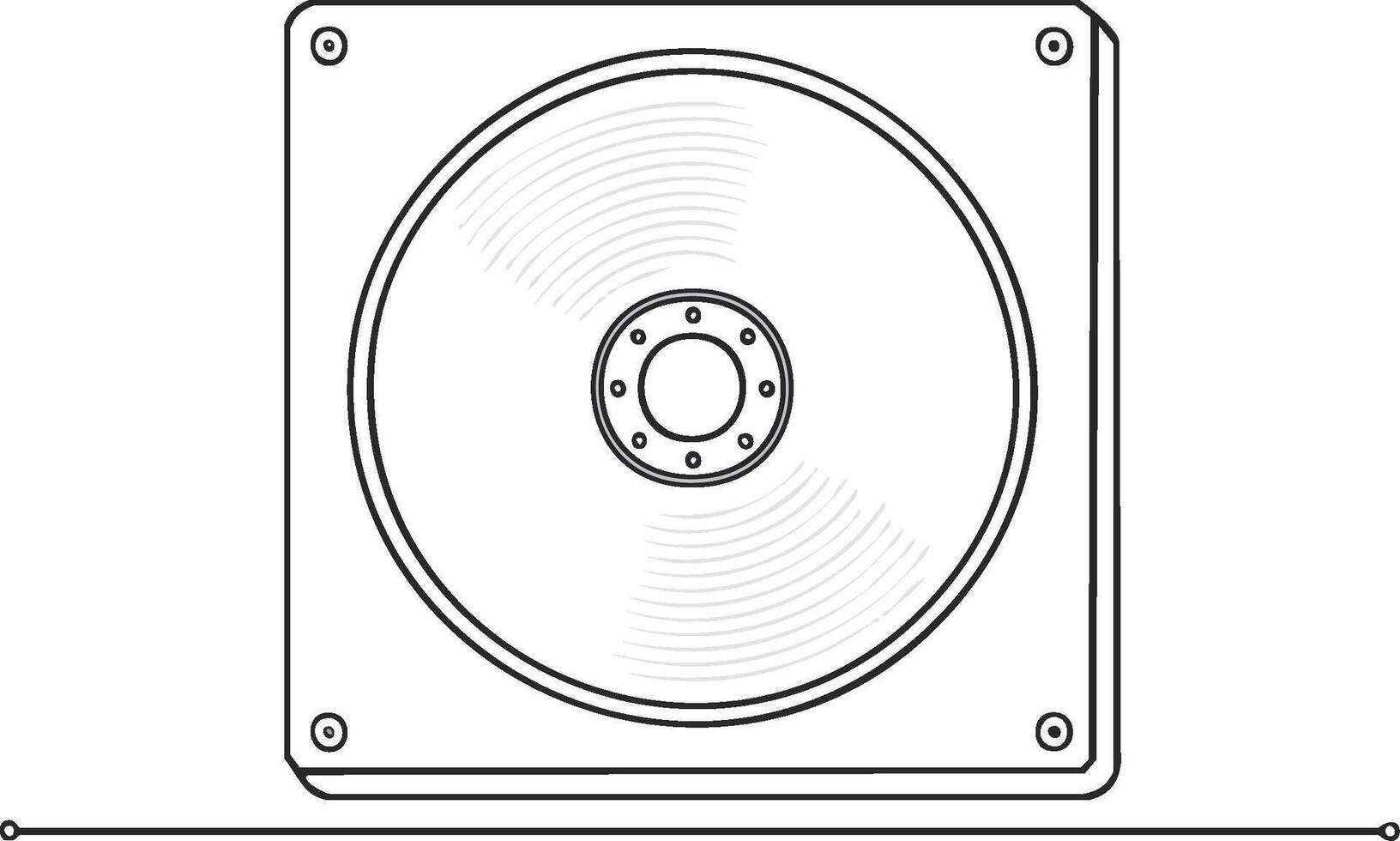 Open hard disk drive with internal platters and spindle outline illustration technology concept vector