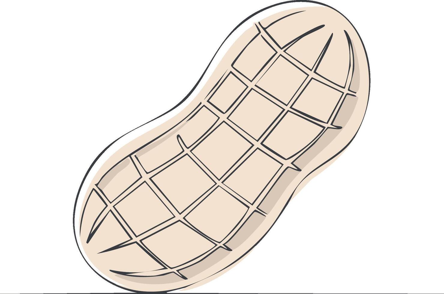 Simple hand-drawn peanut in its shell illustration featuring a minimalist sketch style and beige color. vector