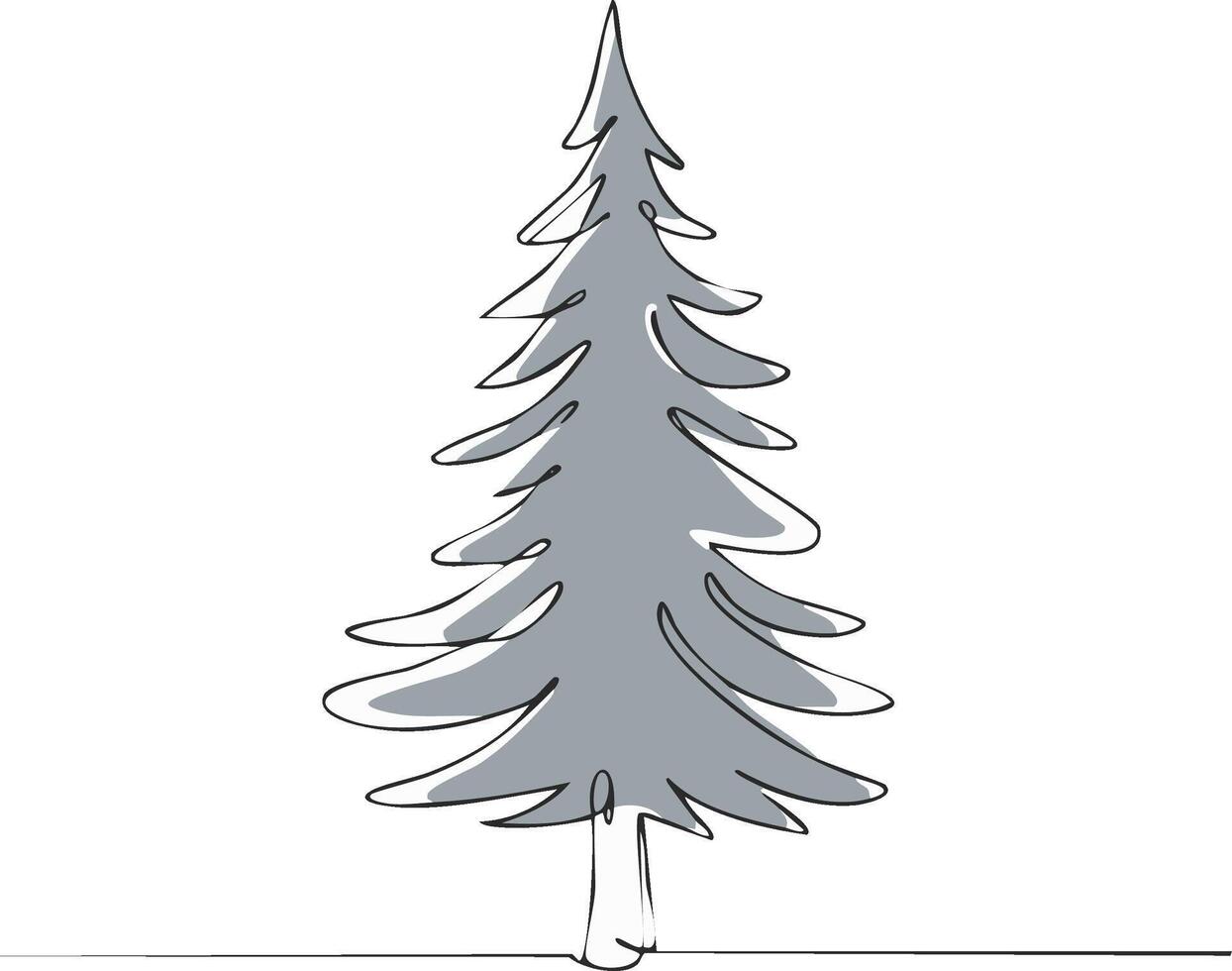 Elegant continuous line art drawing of a stylized fir tree with a soft grey fill for modern design vector