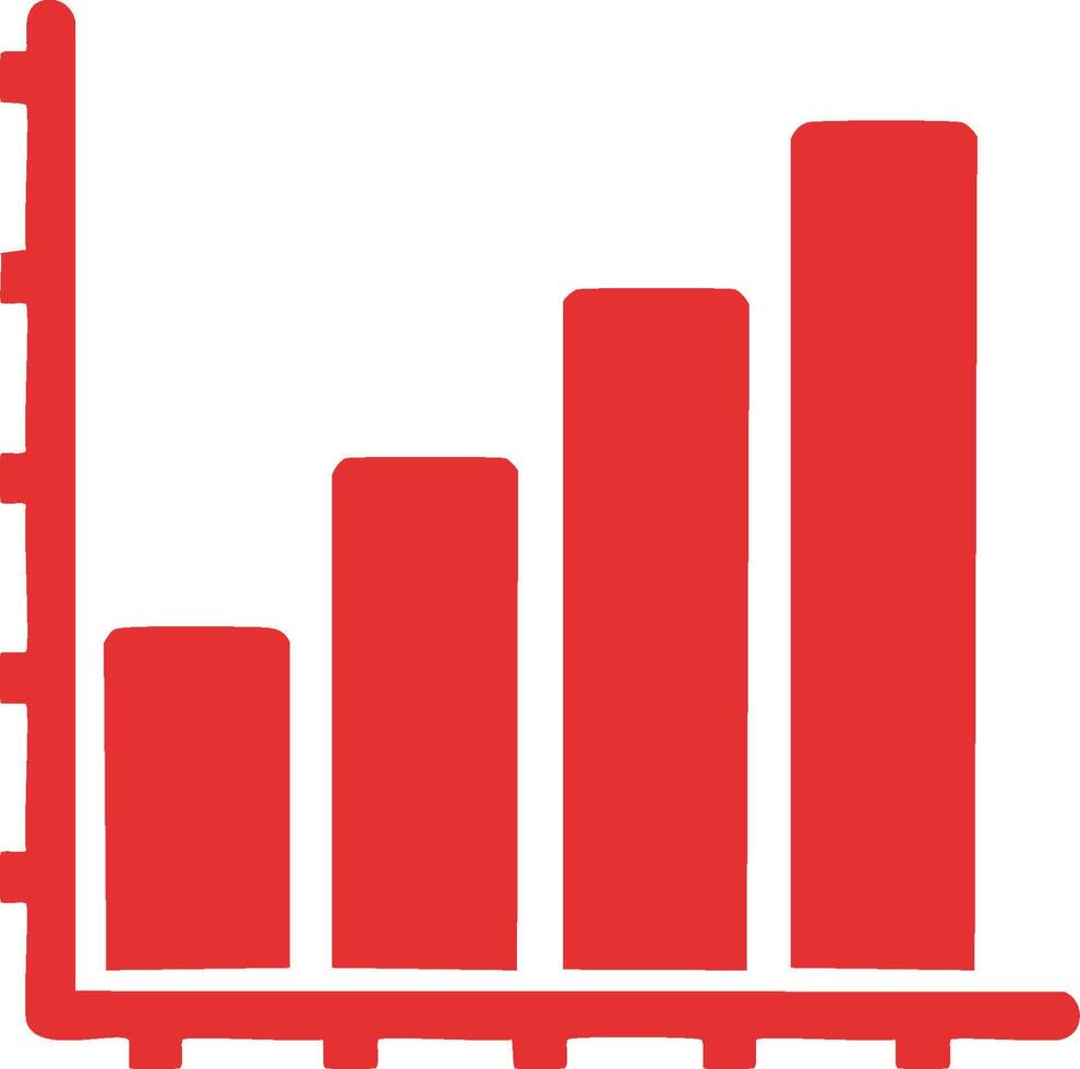 Simple red bar chart graphic showing increasing data trend with a simple axis vector
