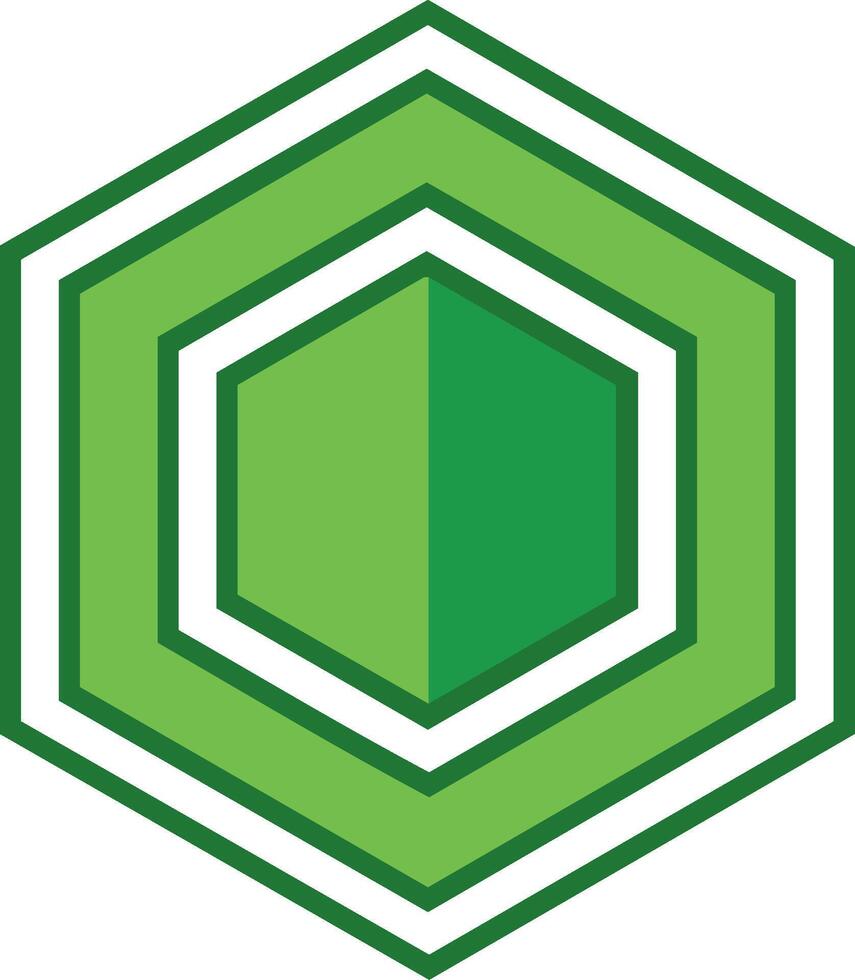 Abstract geometric green hexagon symbol with layered design and gradients vector