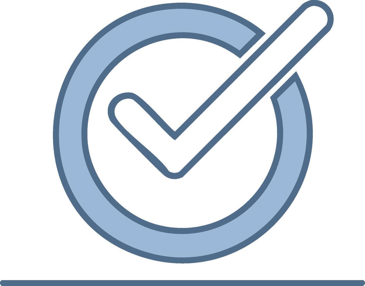 Blue checkmark symbol in a circle with a horizontal line, indicating approval or success. vector