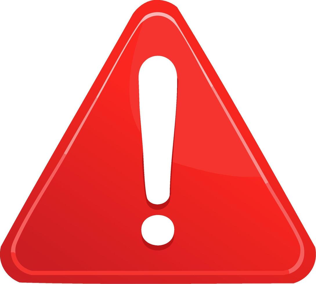 Bright red triangular warning symbol with white exclamation mark indicating caution vector
