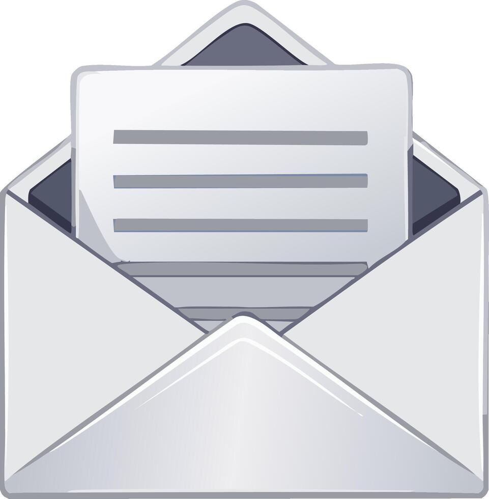 Open envelope with a letter showing lines of text and a grey inner lining vector