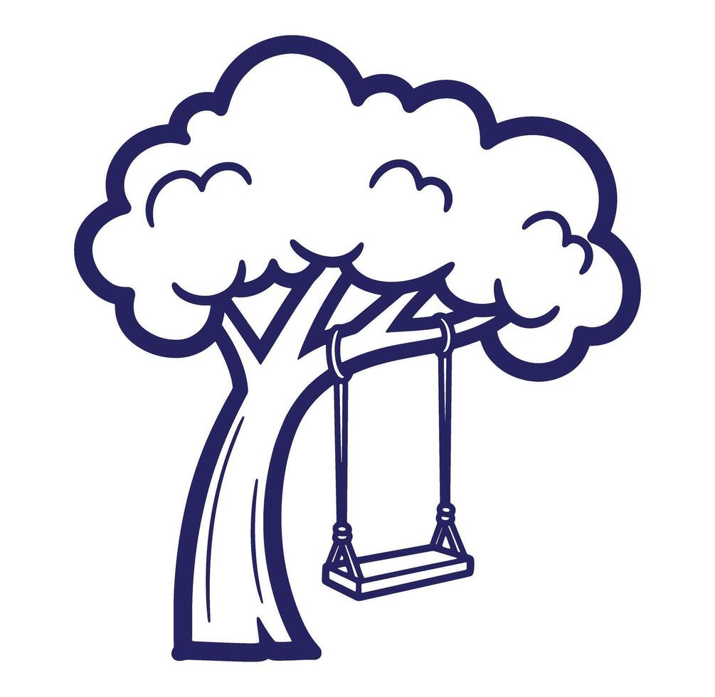 illustration of a tree with a hanging swing in a simple outline style vector