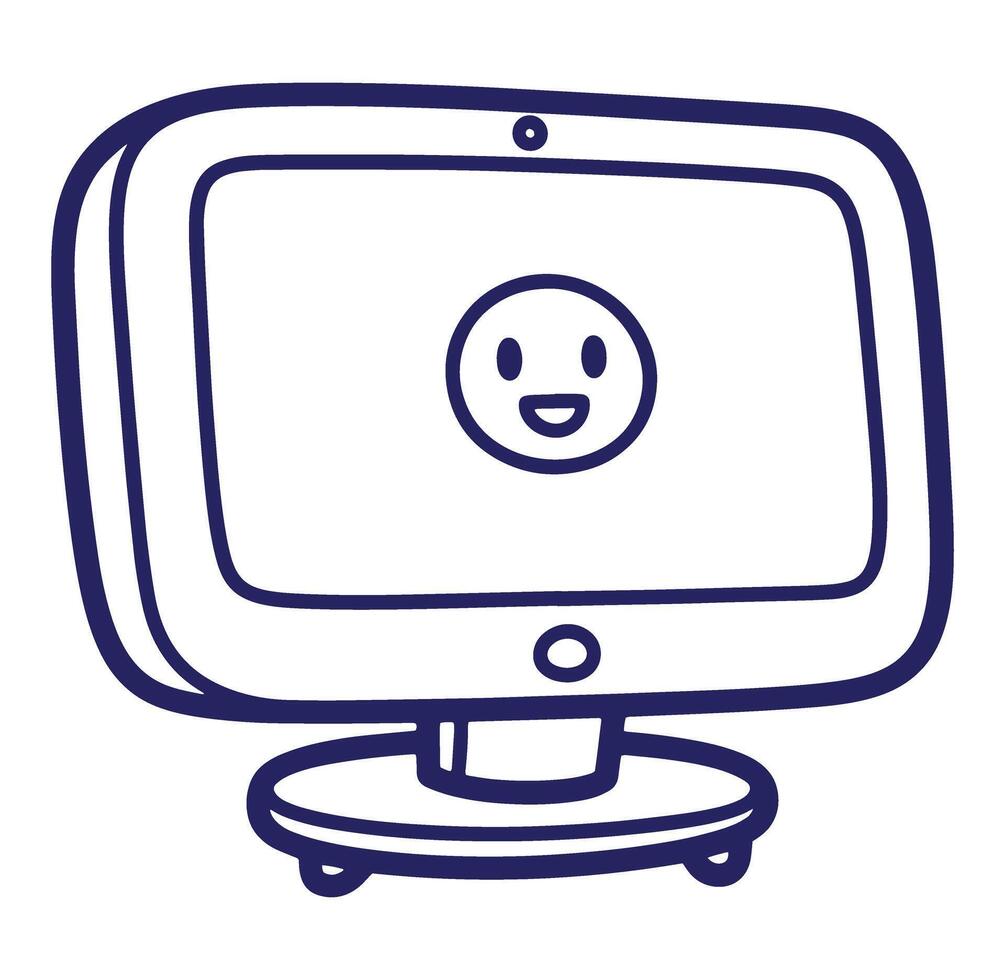 Cartoon computer monitor with smiling face illustrating technology and communication vector