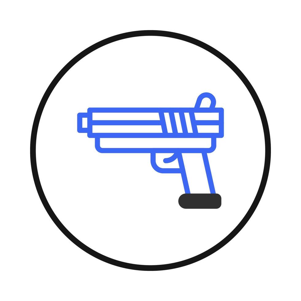 A stylized gun icon displayed inside a black circle perfect for various design and web use cases vector