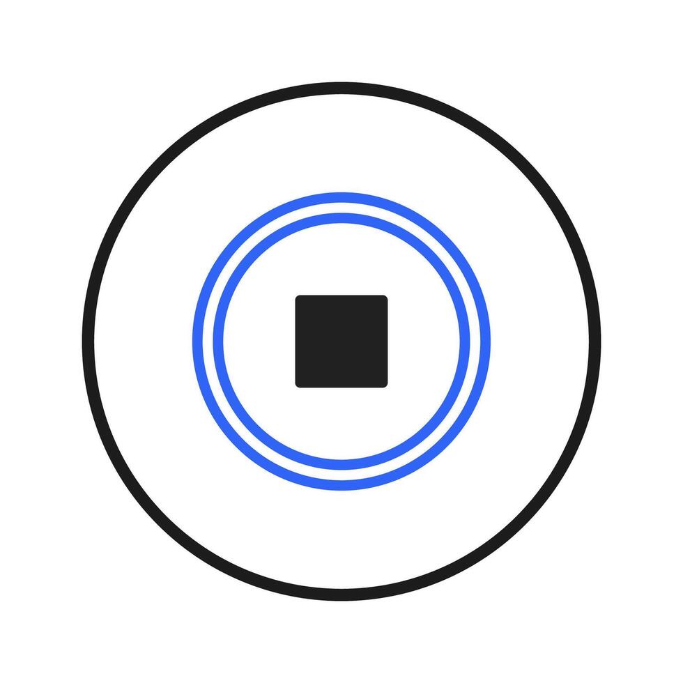 Minimalistic graphic stop button design with concentric circles conveys halt visual simplicity and vector