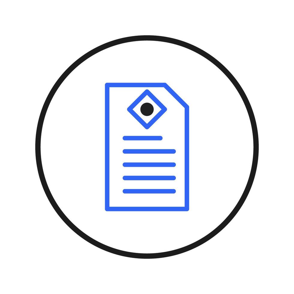 Simple blue outline file icon displaying document data in white circle with black border design vector