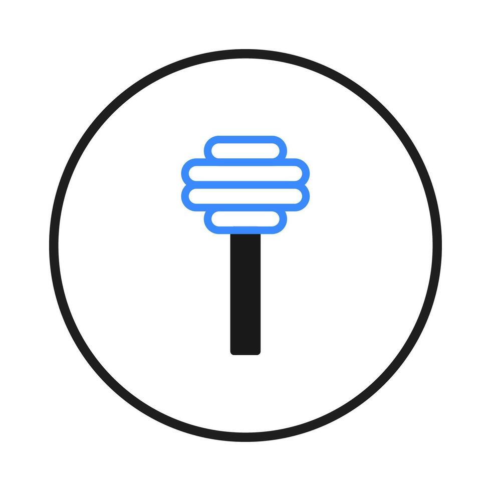 Stylized representation of stacked elements atop a central pillar encompassed by a defining vector