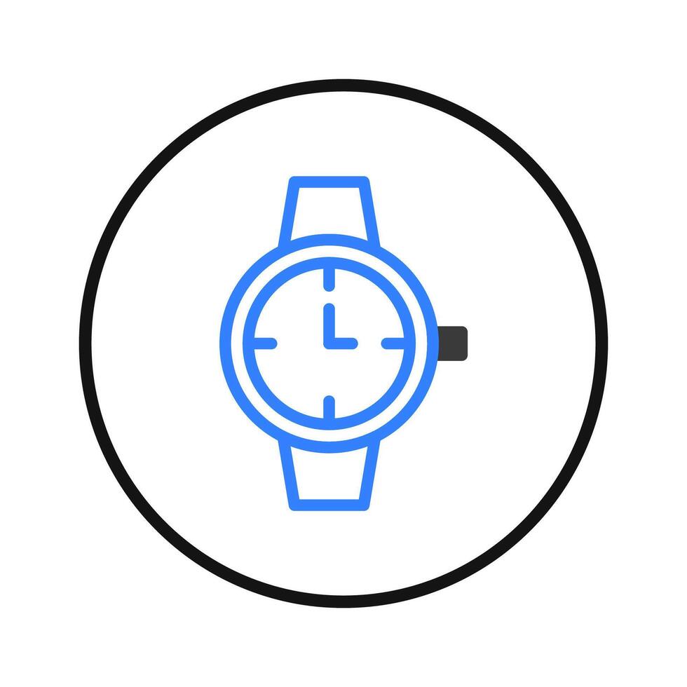 Stylized wristwatch depiction within circular frame showcasing time management concepts and modern vector