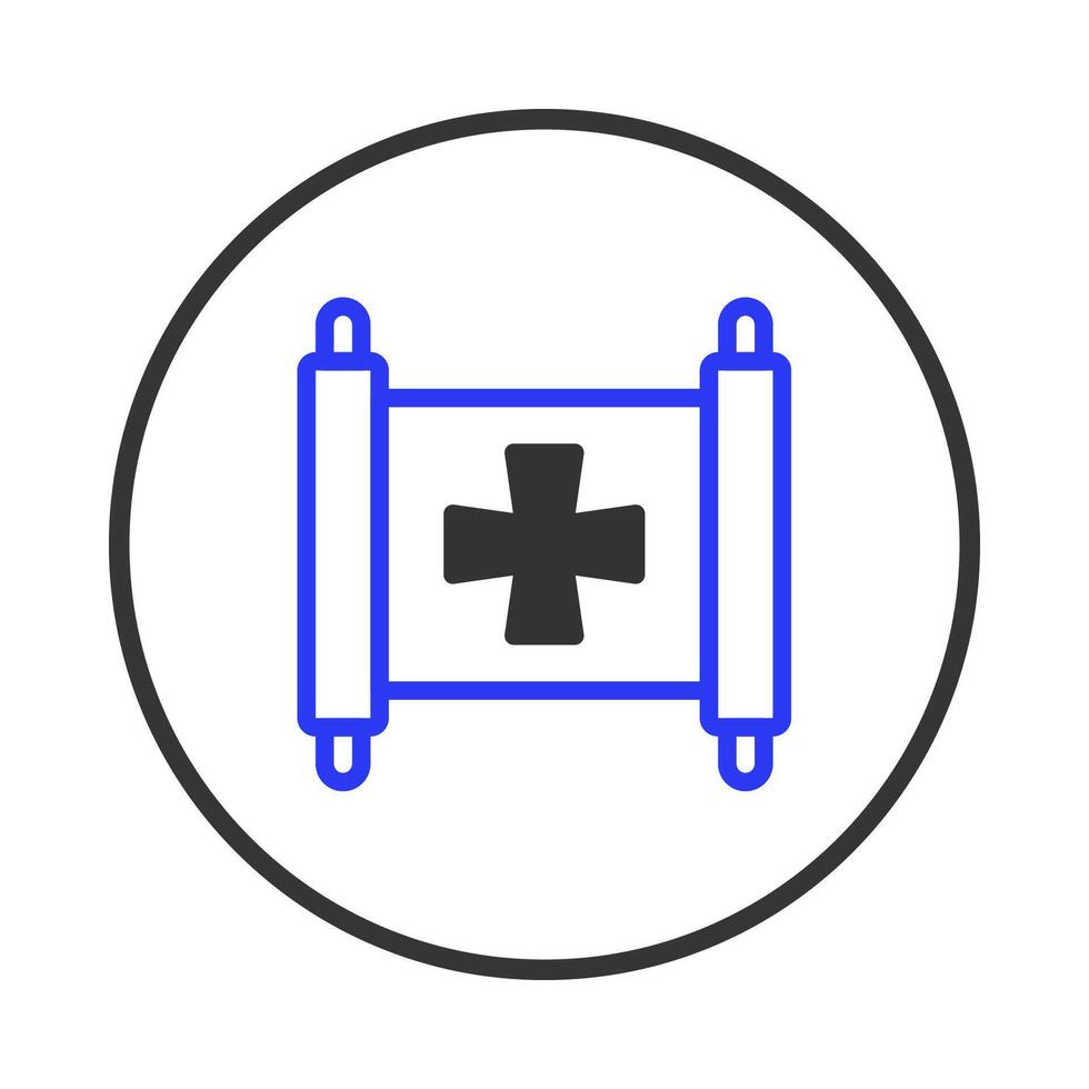 Vintage emblem displaying a symbolic cross within an antique scroll encased in an elegant circular vector