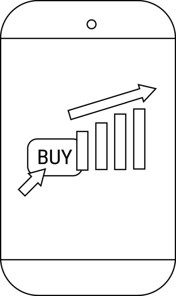 un teléfono pantalla demostración un comprar botón un bar grafico y un apuntando hacia arriba flecha vector