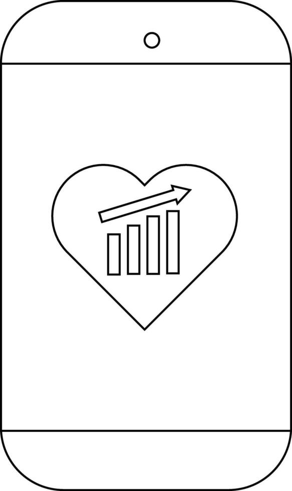 Outlined smartphone displays heart containing bar graph up arrow vector