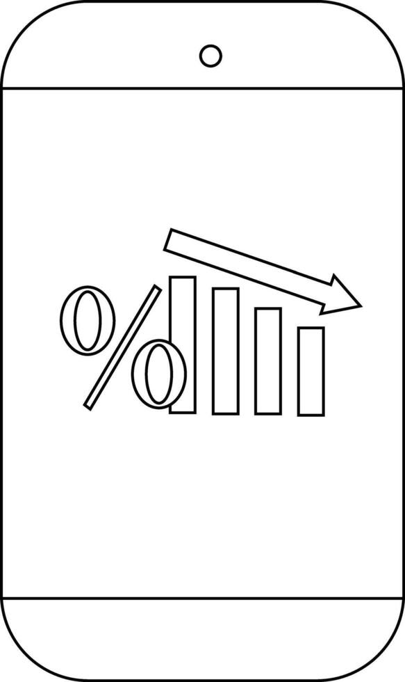 A smartphone displaying a decreasing percentage graph with an arrow pointing downwards indicating a reduction vector