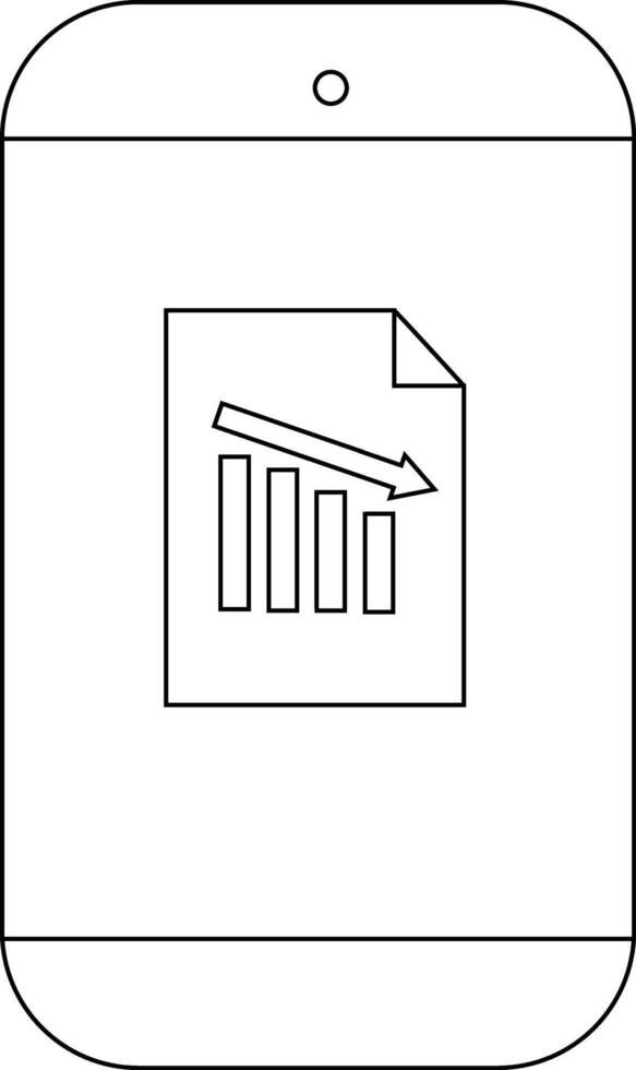 Smartphone with a document displaying a declining bar graph and a downwardpointing arrow vector